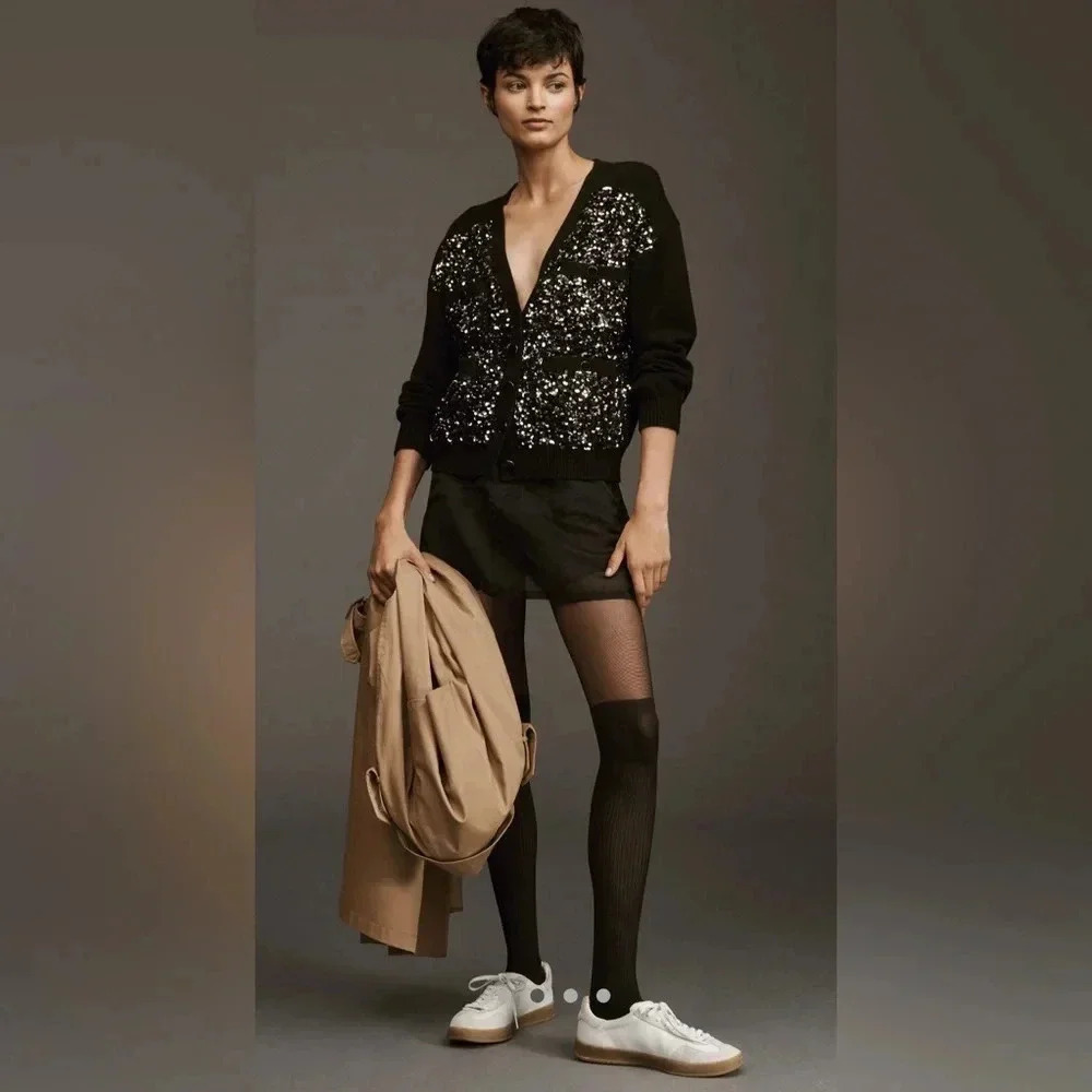 Anthropologie Sequin Button Pocket Cardigan